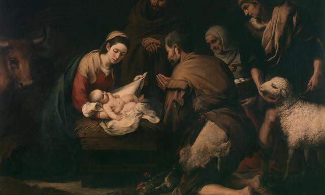 Menschliche und zeitlose Szene. Die Geburt in Bethlehem, gemalt von Bartolomé Esteban Murillo (um 1657), zu sehen im Prado-Museum. 