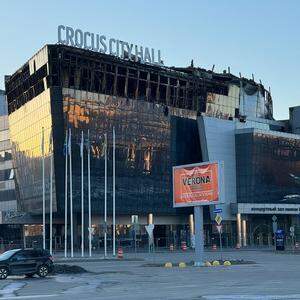 27.03.2024. Russia. Moscow. The situation outside the Crocus City Hall concert Hall. After the fire PetrovxSergey