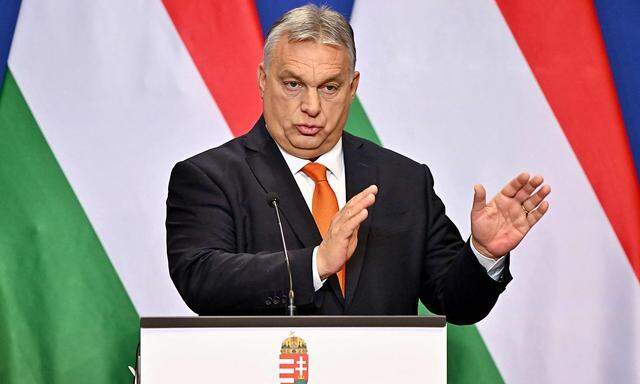 Viktor Orbán bei der Pressekonferenz in Budapest.