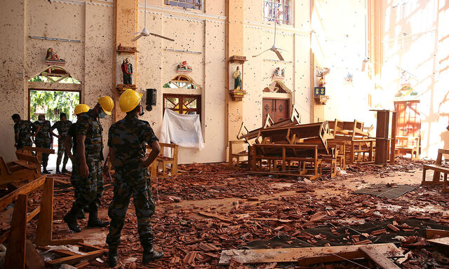 Die zerstörte Kirche des Heiligen Sebastian in Negombo auf Sri Lanka.