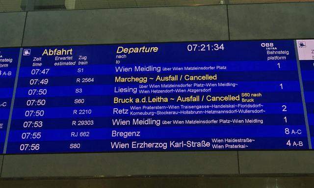 Zugausfälle und -verspätungen am Wiener Hauptbahnhof