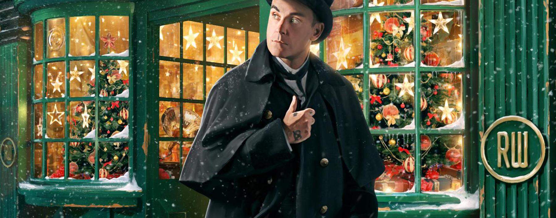 Weihnachtlich adjustiert: Robbie Williams auf dem Cover von „The Christmas Present“.