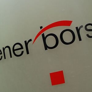 The Vienna Stock Exchange (Wiener Boerse) logo is displayed next to the company´s street entrance in Vienna