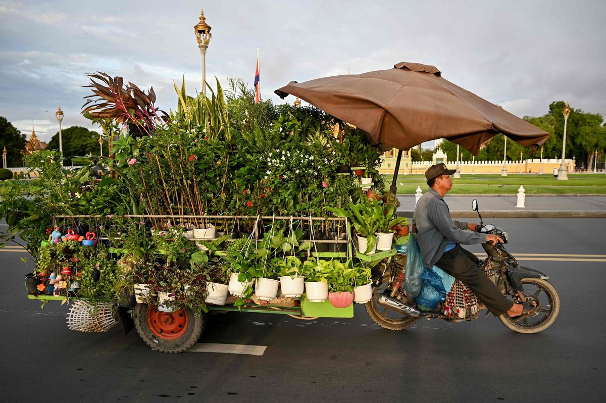 27. Juni. Ein fahrender Garten in Phnom Penh, Kambodscha. 