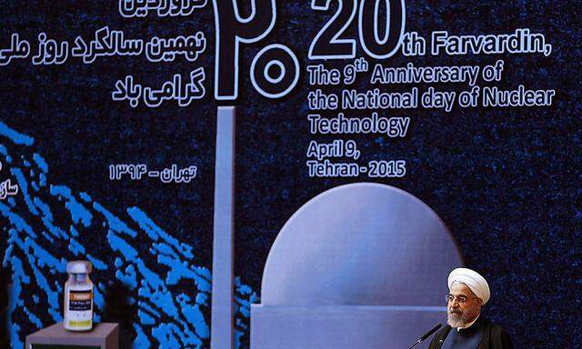 Irans Präsident Rohani beim nationalen Nukleartag am 9. April in Teheran.