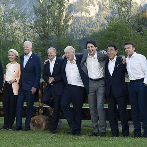 June 27, 2022, KRUEN: This handout picture made available by the Chigi Palace Press Office shows (L-R) Italy s Prime Min