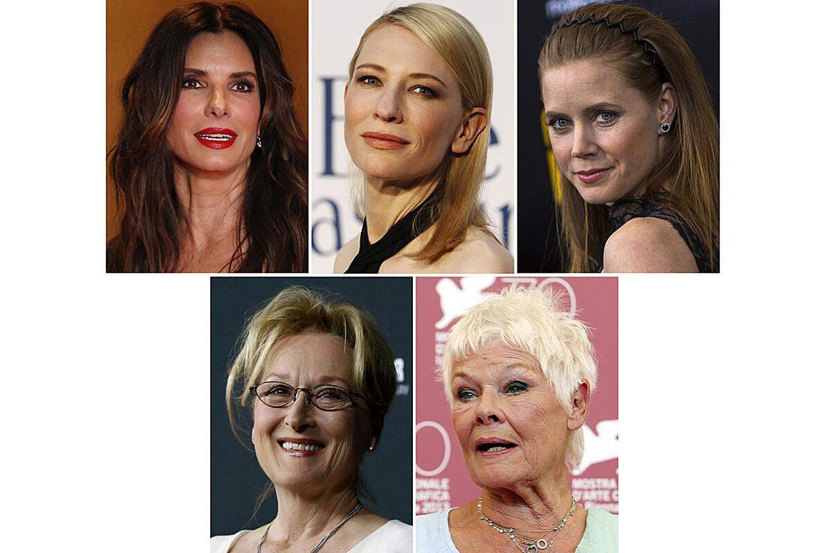 Amy Adams für "American Hustle"Cate Blanchett für "Blue Jasmine"Sandra Bullock für "Gravity"Meryl Streep für "August: Osage County"Judi Dench für "Philomena" (im Bild)