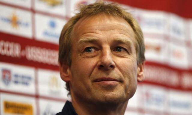 Jurgen Klinsmann, head coach of the U.S. men's national soccer team, speaks to members of the media in Stanford