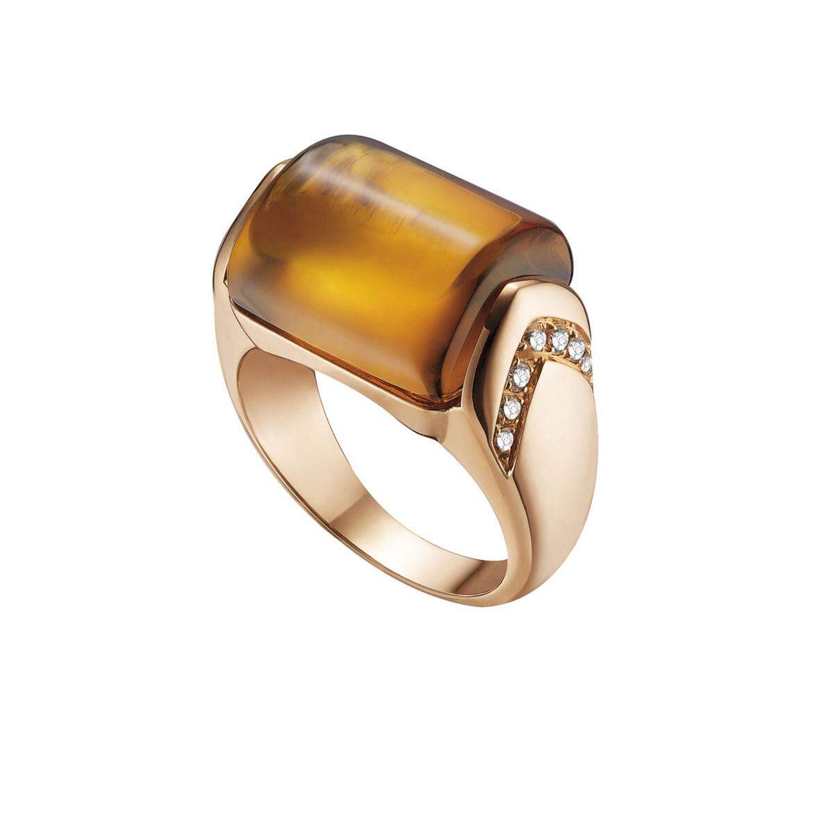 Ring, Ros&eacute;gold mit Citrin und Diamant-Pav&eacute;, aus der MVSA-Kollektion von Bulgari, exklusiv bei Juwelier Wagner, K&auml;rntner Stra&szlig;e 32, oder Graben 21, 1010 Wien. 
