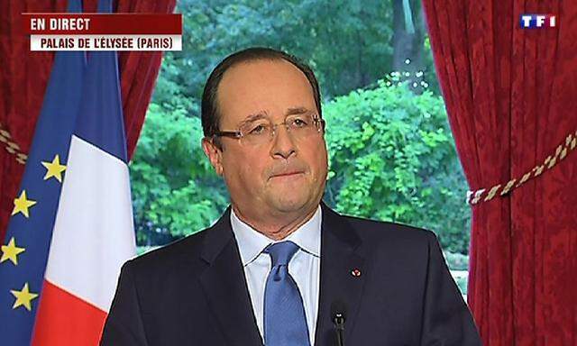 Still image taken from video shows France's President Francois Hollande making a televised statement at the Elysee Palace in Paris