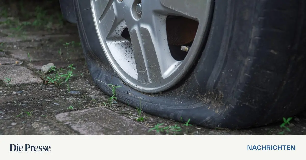 Klimaaktivisten lassen Luft aus zahllosen Autoreifen in Wiener Neustadt
